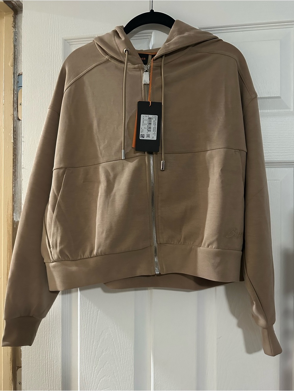 Hugo Boss Taupe Zip-Up Bomber Hoodie